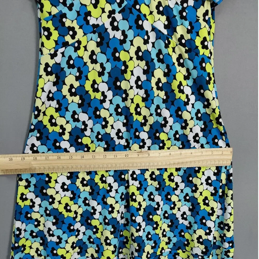 Michael Kors Blue Floral V-Neck Cap Sleeve Jersey Dress Women Size S